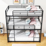 Low Twin Triple Bunk Beds for Kids - [Metal, Floor]