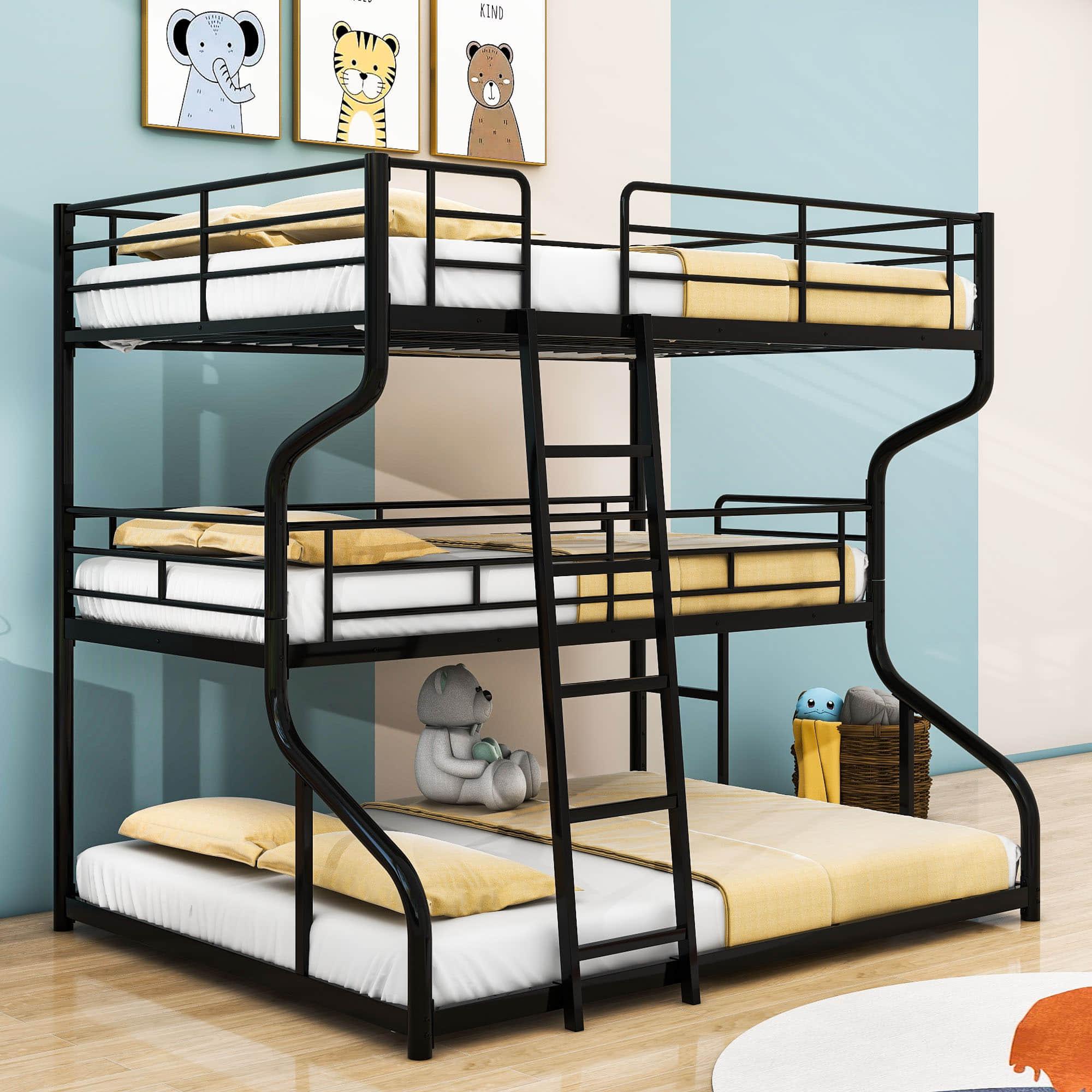 Modern Low Full XL Over Twin XL Over Queen Triple Bunk Beds for Kids - [Metal]