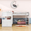 Twin Over Twin Corner Loft Triple Bunk Beds with Storage - [Wood, Drawers, L-Shaped]