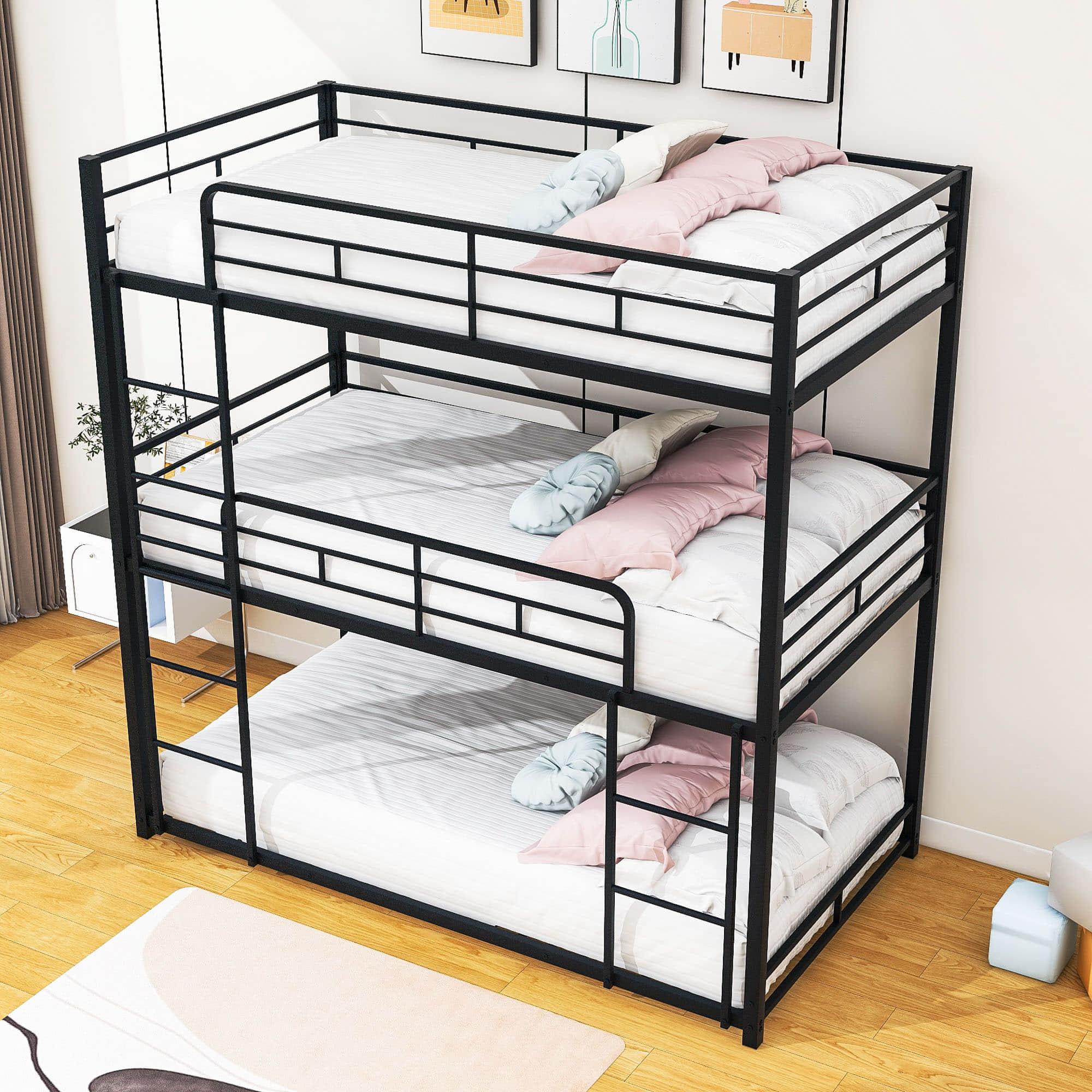 Low Twin Triple Bunk Beds for Kids - [Metal, Floor]