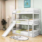 3 Level Low Twin Triple Bunk Beds with Slide for Kids, Toddler - [Wood, Convertible]