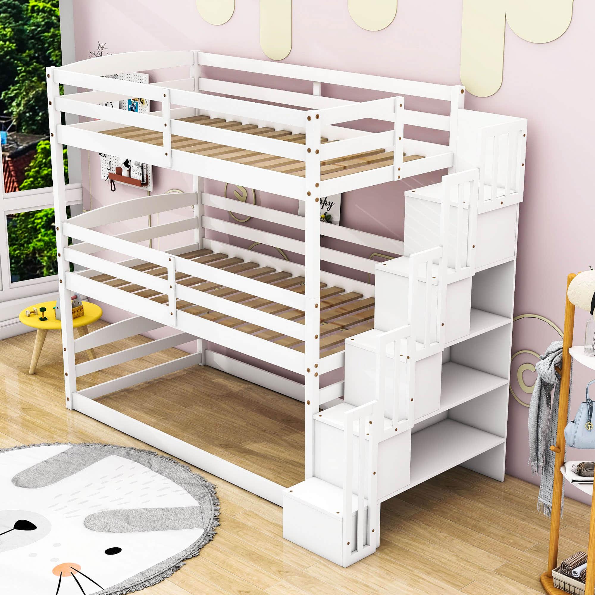 Twin 3 Tier Triple Bunk Beds for Kids with Stairs - [Separable, Floor]