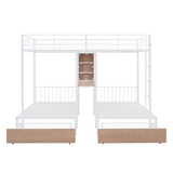 L-Shaped Full Over Twin & Twin Metal Triple Bunk Bed with Desk and Storage