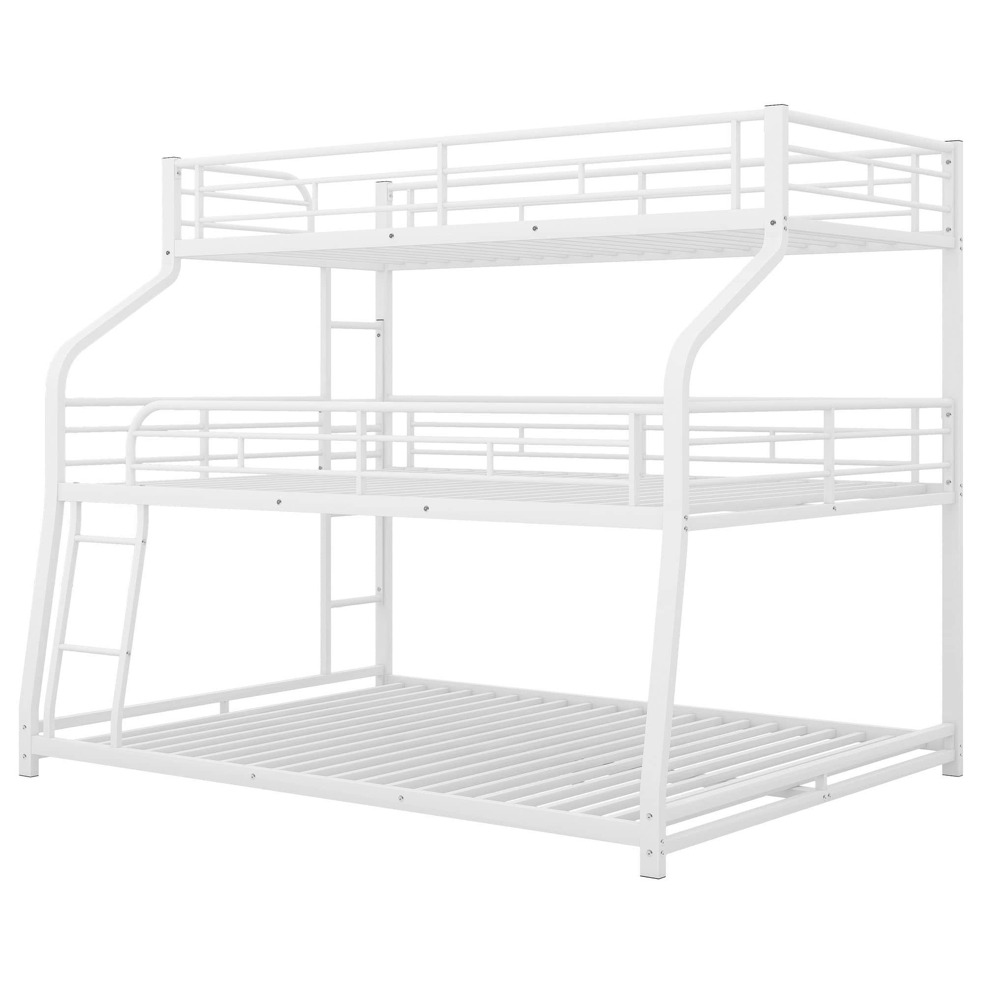 Modern Low Twin XL Over Full XL Over Queen Triple Bunk Beds for Kids - [Metal, Floor]