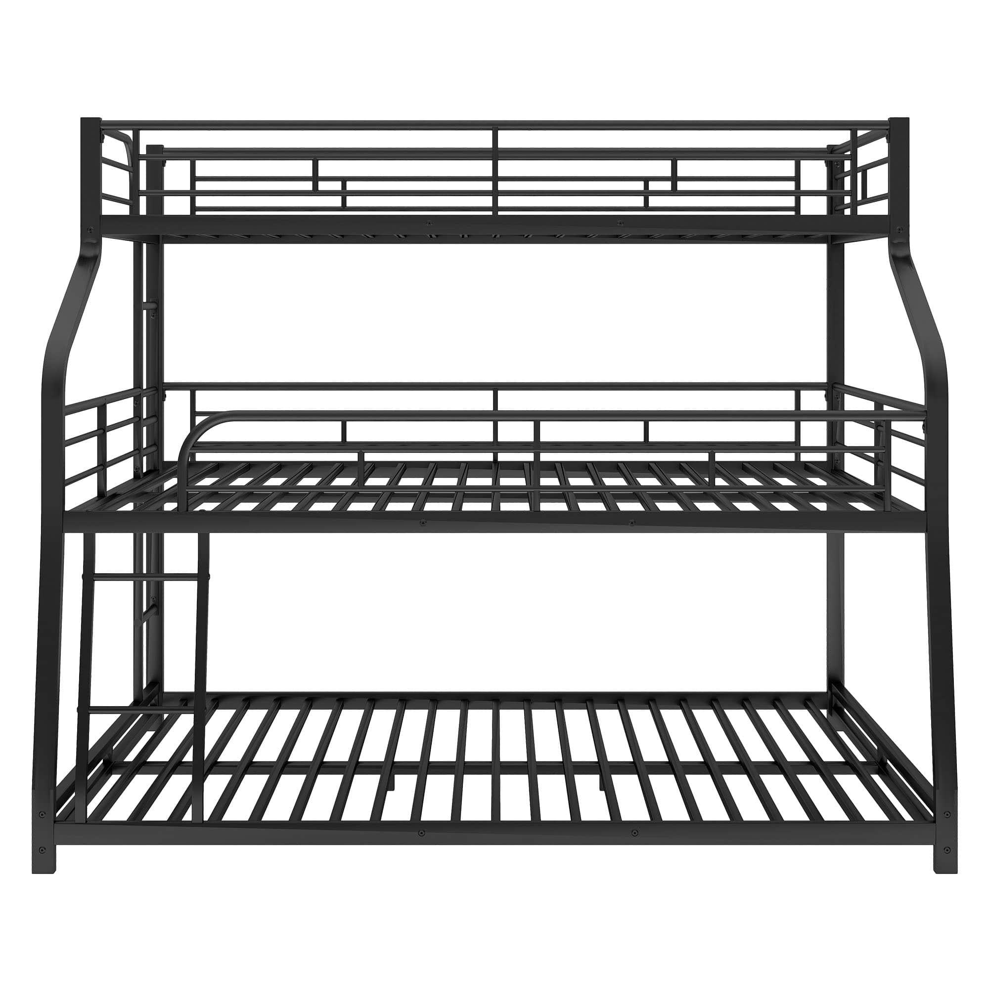 Modern Low Twin XL Over Full XL Over Queen Triple Bunk Beds for Kids - [Metal, Floor]