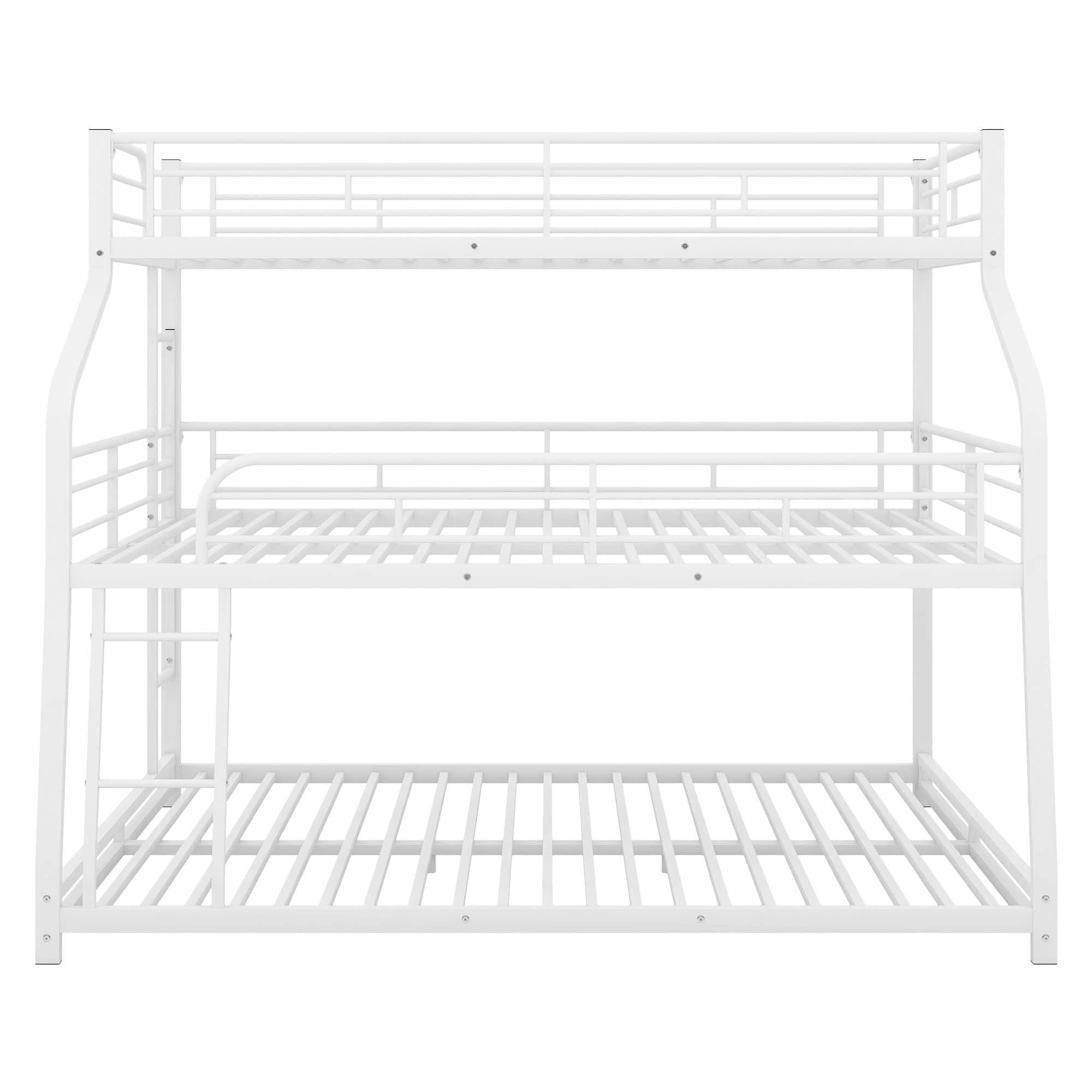 Modern Low Twin XL Over Full XL Over Queen Triple Bunk Beds for Kids - [Metal, Floor]