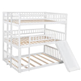 Low Triple Full Size Bunk Beds with Slide for Kids Toddler - [Wooden, Floor]