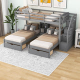 Twin Over Twin & Twin Triple Bunk Beds with Stairs and Storage - [Drawers, Shelves]