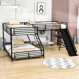 Low Twin Over Full Loft Triple Bunk Beds with Desk and Slide for Kids Toddler - [Metal]