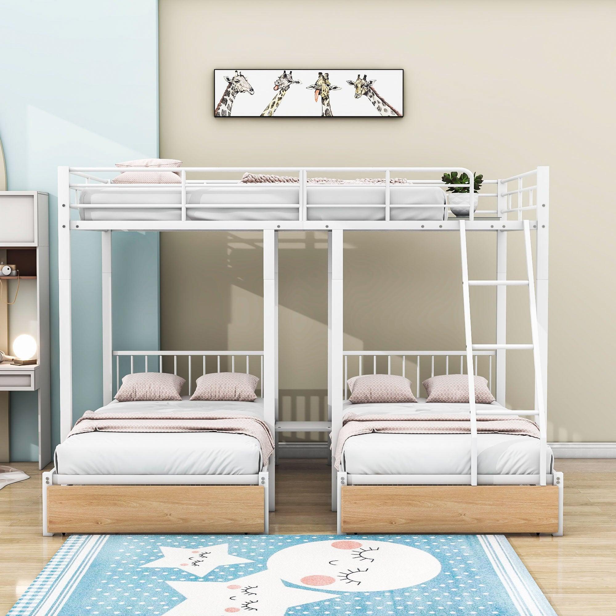 Full Over Twin & Twin Triple Bunk Beds with Storage - [Metal, Drawers, Table]