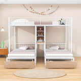 L-Shaped Full Over Twin & Twin Metal Triple Bunk Bed with Desk and Storage