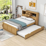 Wood Smart Full Platform Bed with Twin Trundle and Storage Headboard