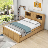 Wood Smart Full Platform Bed with Twin Trundle and Storage Headboard