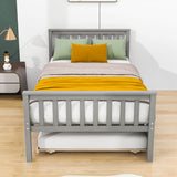 Twin Platform Bed Frame with Twin Trundle and Headboard - [Wooden, Footboard]