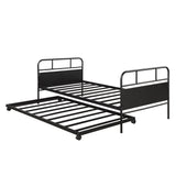 Twin Size Metal Day Bed Frame with Twin Trundle - [Backless]