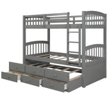 Convertible Twin Over Twin Bunk Beds for Kids Adults with Trundle and Storage - [Wood, Drawers]