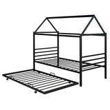 Metal Twin House Bed Frame with Twin Trundle Bed and Headboard