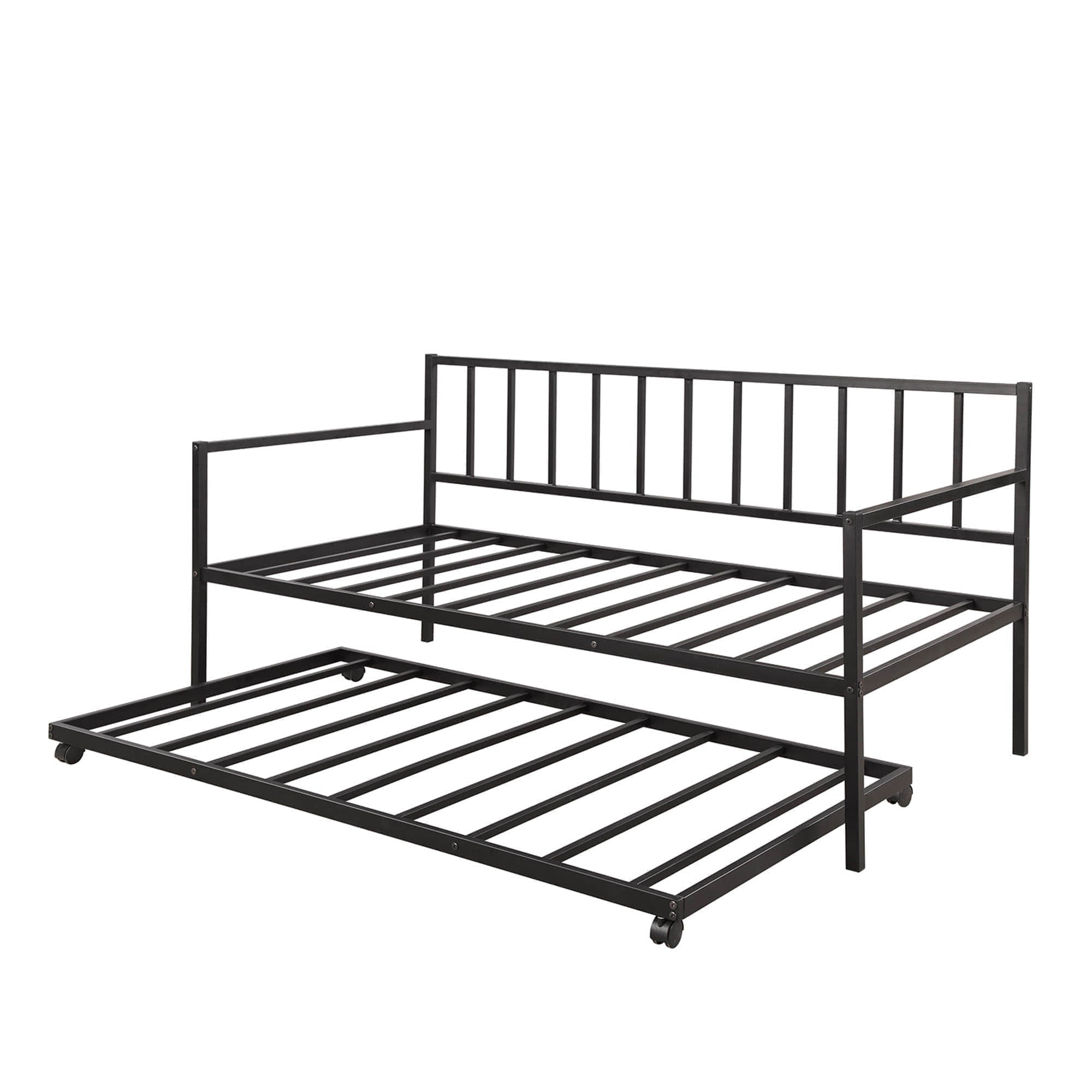 Twin Size Metal Day Bed Frame with Trundle for Adults, Kids