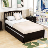 Wooden Twin Platform Bed with Trundle and Headboard