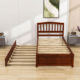 Wooden Twin Platform Bed with Trundle and Headboard