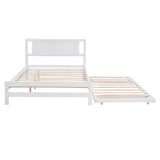 Full Size Platform Bed with Pop Up Trundle and Headboard - [Wood]