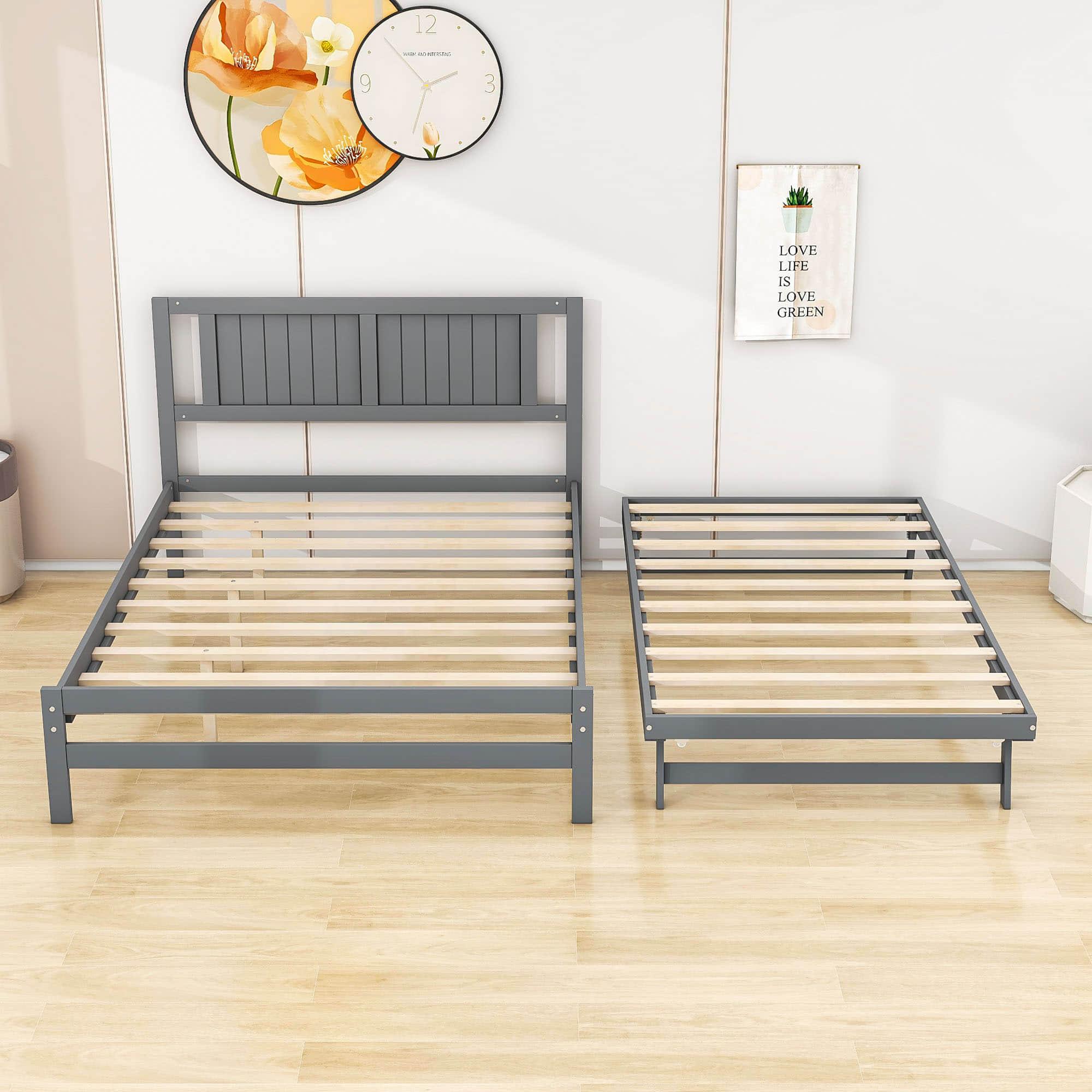 Full Size Platform Bed with Pop Up Trundle and Headboard - [Wood]