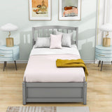 Wooden Twin Platform Bed with Trundle and Headboard