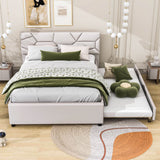 Queen Upholstered Platform Bed Frame with Headboard, Twin XL Trundle Bed