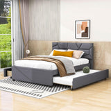 Full Size Upholstered Platform Bed with Trundle and Storage - [Drawers, Linen]