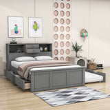 Wood Smart Full Platform Bed with Twin Trundle and Storage Headboard