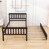 Twin Platform Bed Frame with Twin Trundle and Headboard - [Wooden, Footboard]