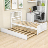 Twin Size Wood Platform Bed with Twin Trundle and Headboard