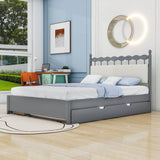 Wooden Queen Storage Bed with Headboard and Storage, Twin Trundle Bed