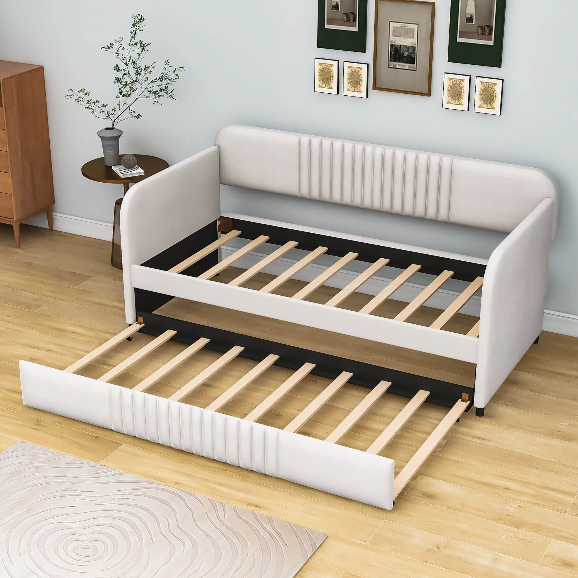 Modern Twin Upholstered Daybed with Trundle Bed - [Sofa Bed in Living Room]