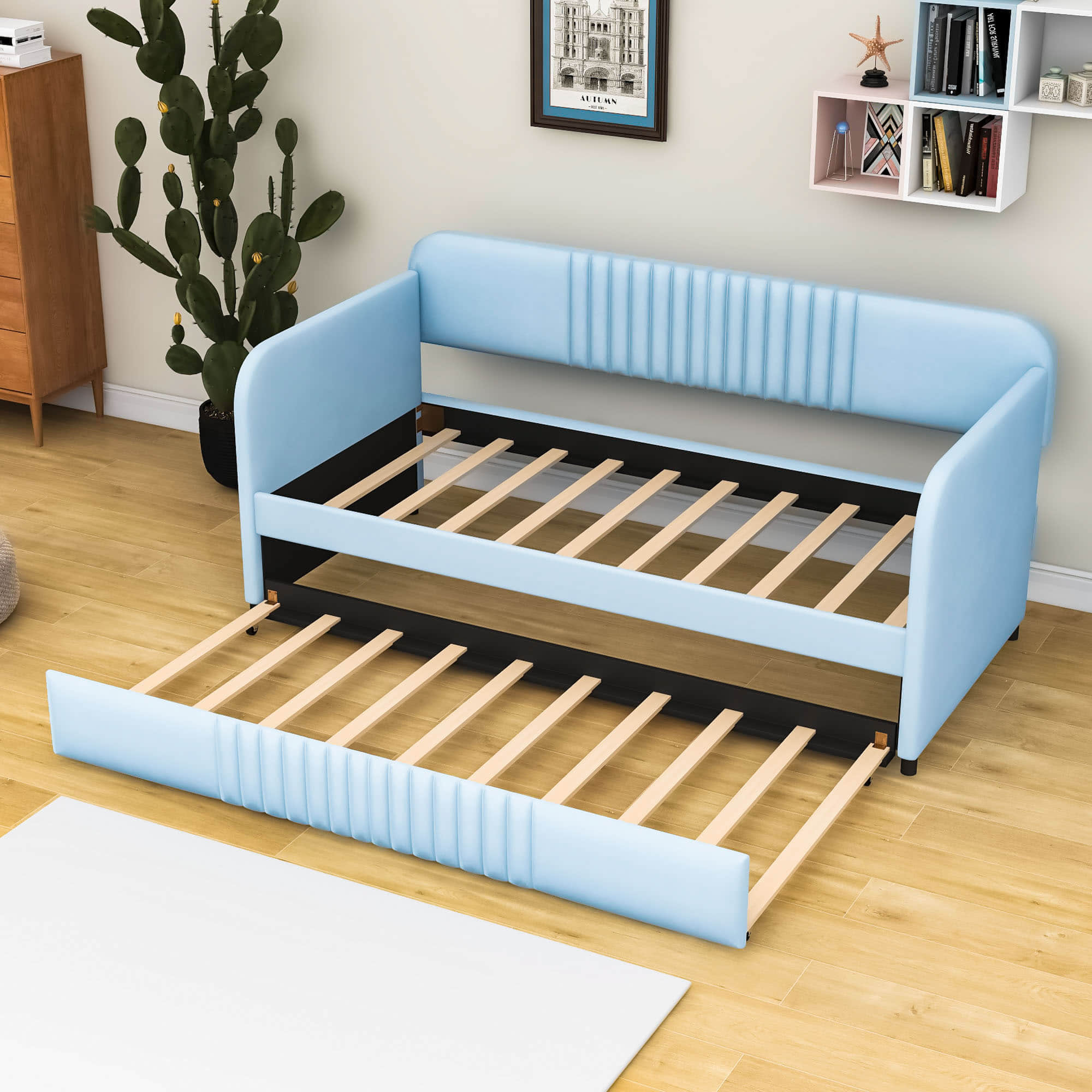 Modern Twin Upholstered Daybed with Trundle Bed - [Sofa Bed in Living Room]