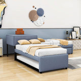 L-Shaped Corner Upholstered Twin Bed with Trundle and Storage - [Drawers, Table]