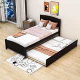 Twin Platform Bed Frame with Twin Trundle and Headboard