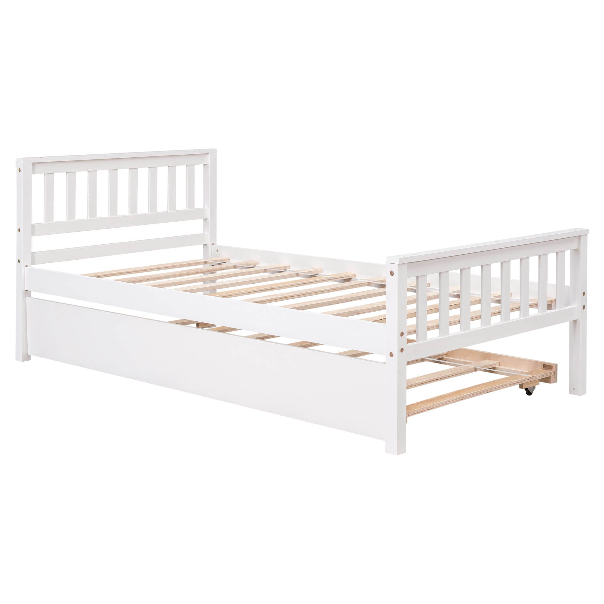 Twin Platform Bed Frame with Twin Trundle and Headboard - [Wooden, Footboard]