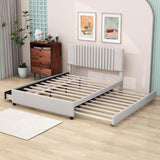 Upholstered Platform Queen Size Bed Frame with Storage and Twin XL Trundle - [Drawers, Headboard]