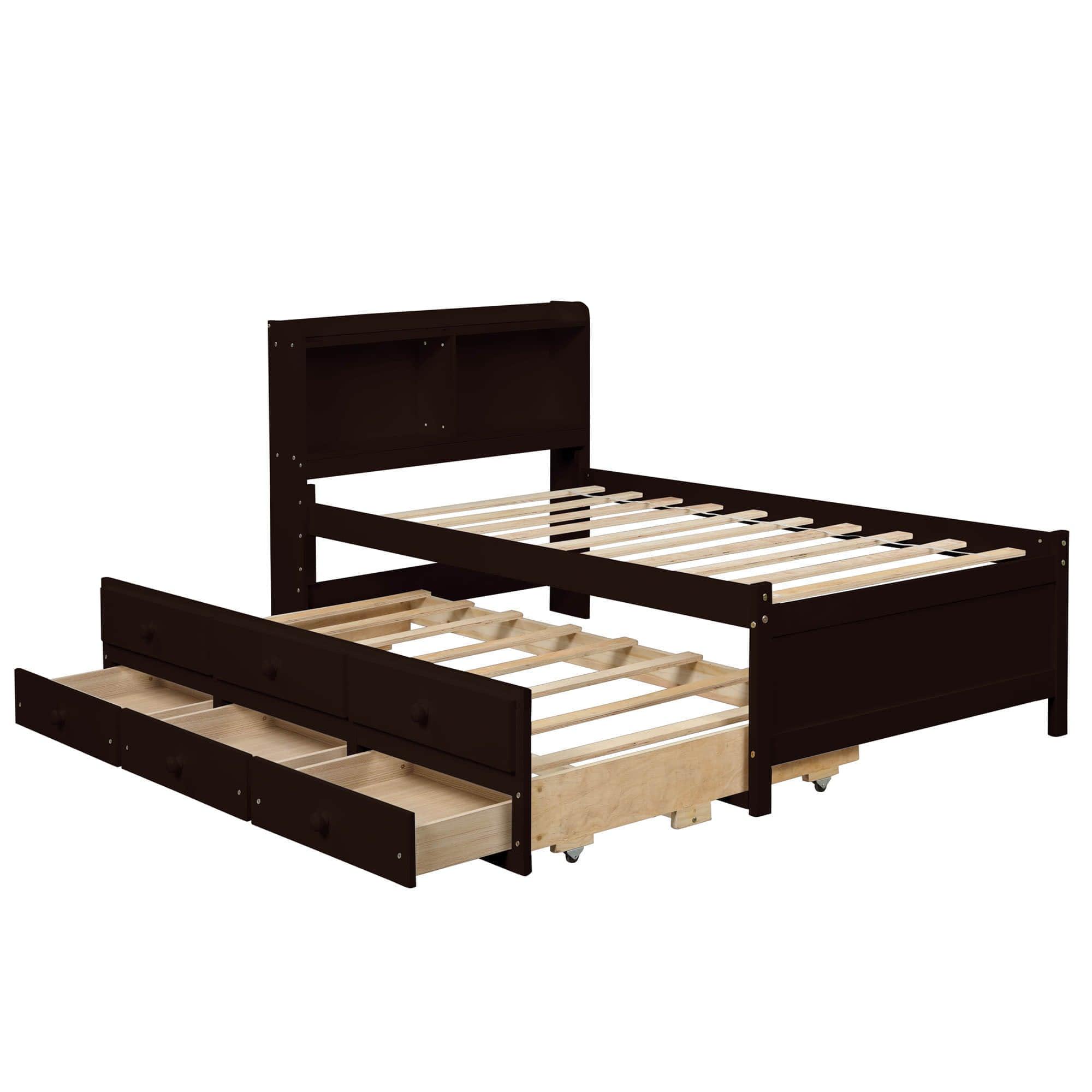 Wood Twin Captains Bed with Storage and Headboard, Twin Trundle Bed