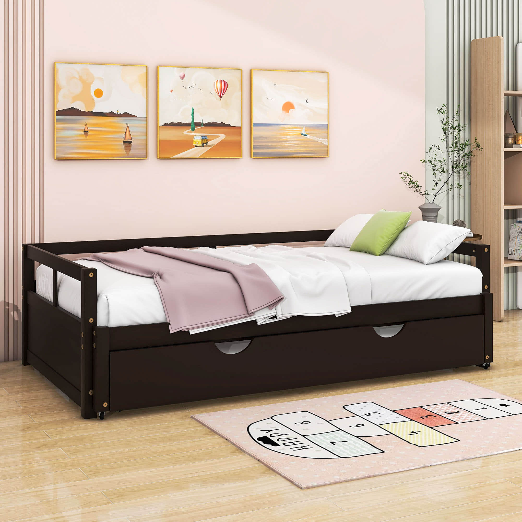 Modern Wood Twin / King Extendable Daybed with Twin Trundle