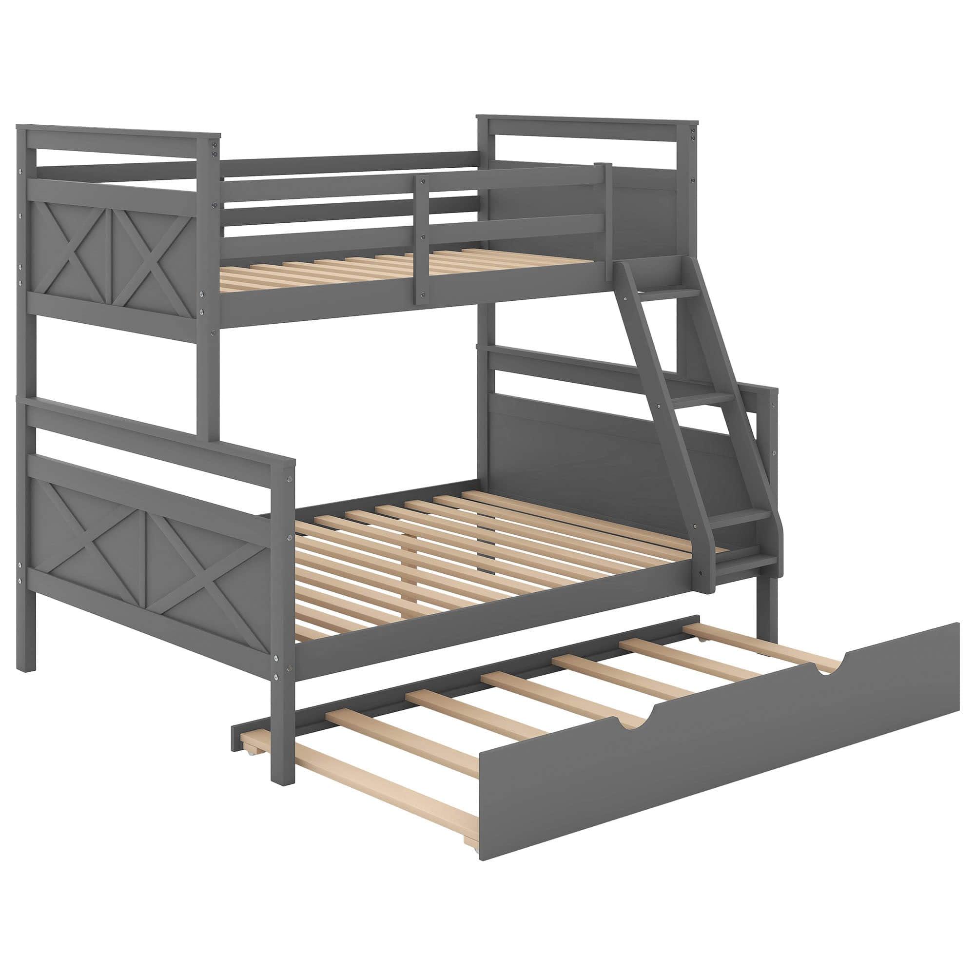 Modern Twin Over Full Bunk Beds with Trundle for Kids, Adults - [Wooden, Convertible]