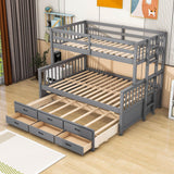 Wooden Twin Over Full Convertible Bunk Beds with Trundle and Storage