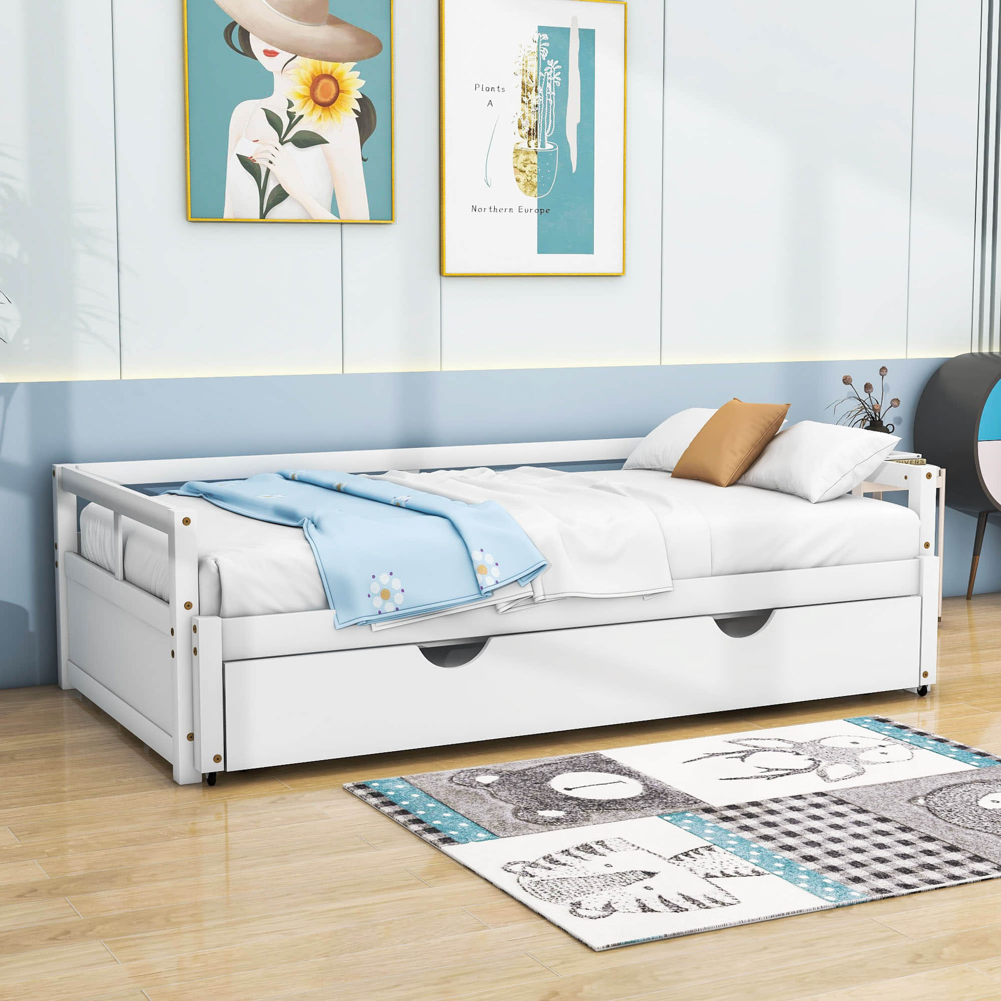 Modern Wood Twin / King Extendable Daybed with Twin Trundle