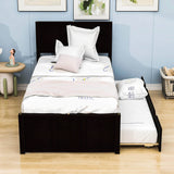 Classic Twin Platform Bed with Twin Trundle and Headboard - [Wood]