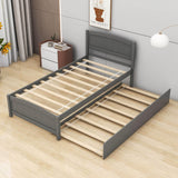 Twin Platform Bed Frame with Twin Trundle and Headboard