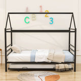 Metal Twin House Bed Frame with Twin Trundle Bed and Headboard