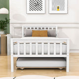 Twin Platform Bed Frame with Twin Trundle and Headboard - [Wooden, Footboard]