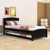 Twin Platform Bed Frame with Twin Trundle and Headboard