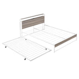 Metal Queen Size Smart Platform Bed with Twin Trundle Bed and Shelf Headboard